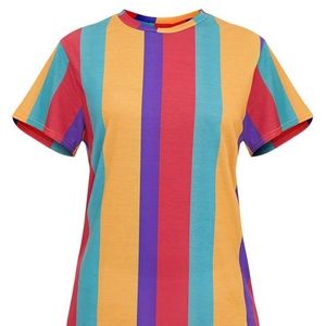 Multi Stripped T-Shirt Dress from Prettylittlething available in Size 2